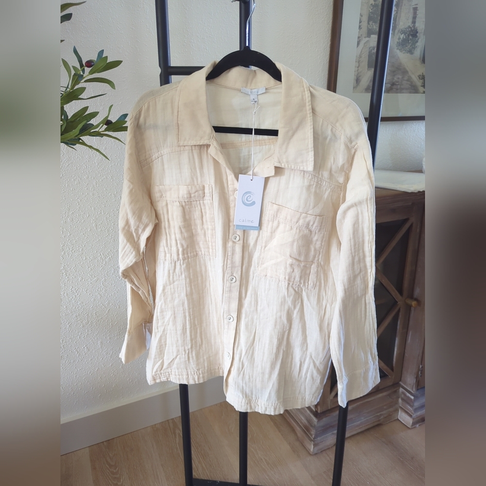 Johnny Was Calme  Shacket Button up Shirt Jacket Crinkle Gauze Large Med New